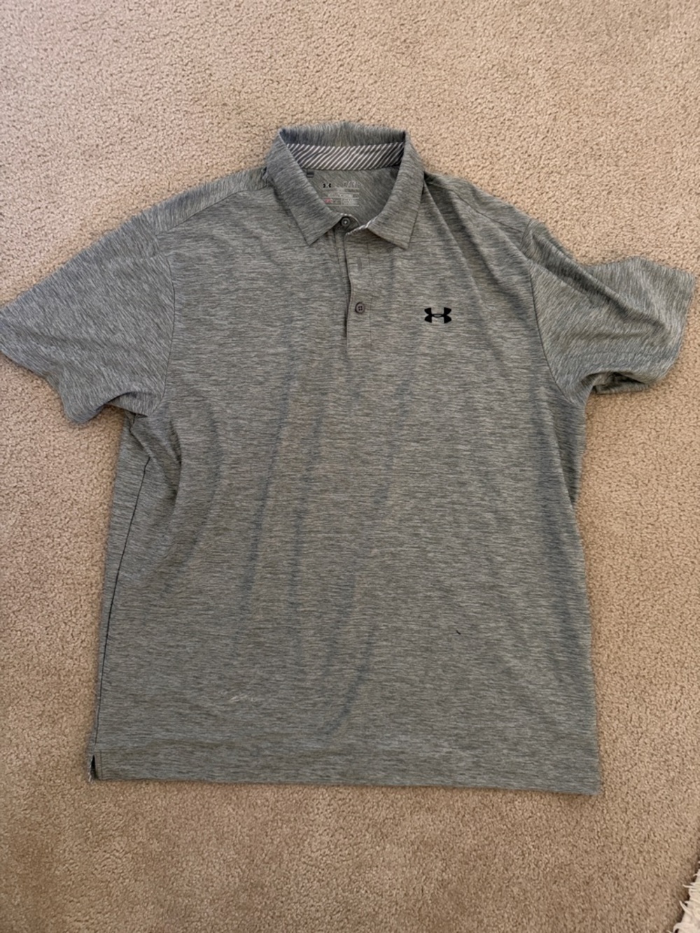 Under Armour Men's Light Heather Grey Polo with Black Logo